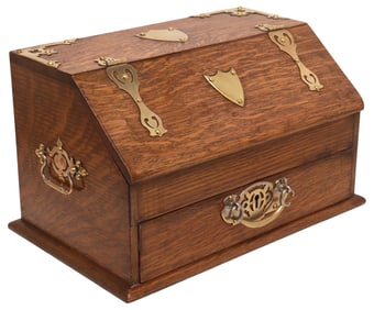 ENGLISH EDWARDIAN OAK SMOKER'S COMPENDIUM / TOBACCO CABINET