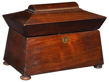 ENGLISH REGENCY PERIOD ROSEWOOD SARCOPHAGUS-FORM TEA CADDY
