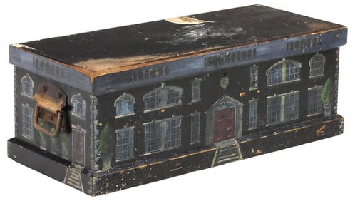 ENGLISH PAINT-DECORATED HOUSE FACADE STORAGE CHEST