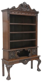 ENGLISH VICTORIAN PROFUSELY CARVED OAK BOOKCASE