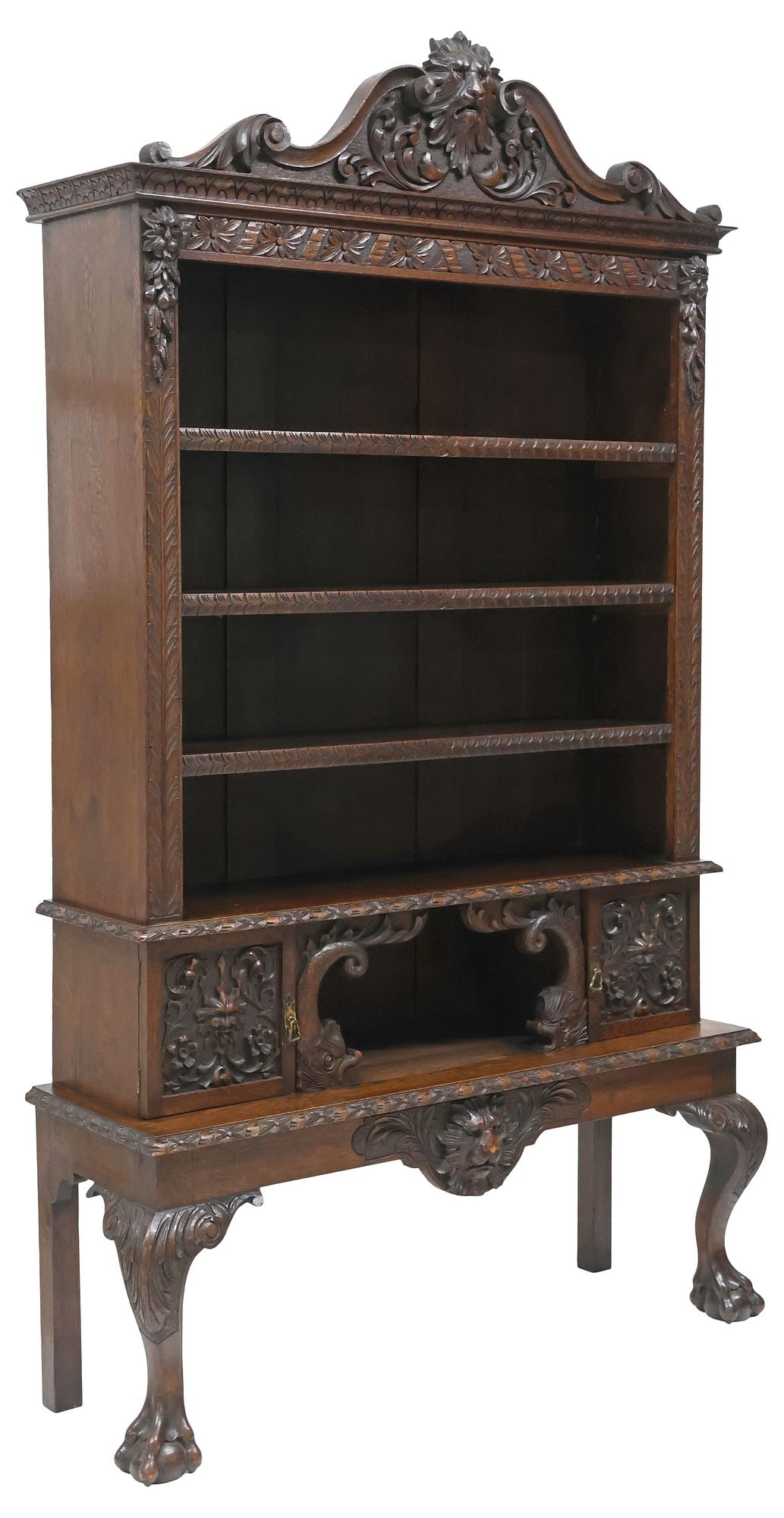 ENGLISH VICTORIAN PROFUSELY CARVED OAK BOOKCASE (1 of 5)