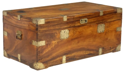 ENGLISH METAL-BOUND CAMPHOR WOOD STORAGE CHEST / TRUNK