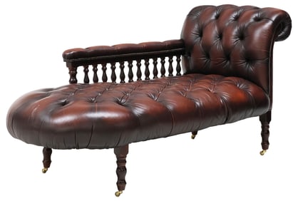 ENGLISH CHESTERFIELD STYLE BUTTON-TUFTED LEATHER CHAISE LOUNGE