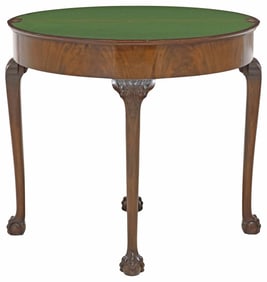 ENGLISH CHIPPENDALE STYLE MAHOGANY DEMILUNE FLIP-TOP  CARD TABLE
