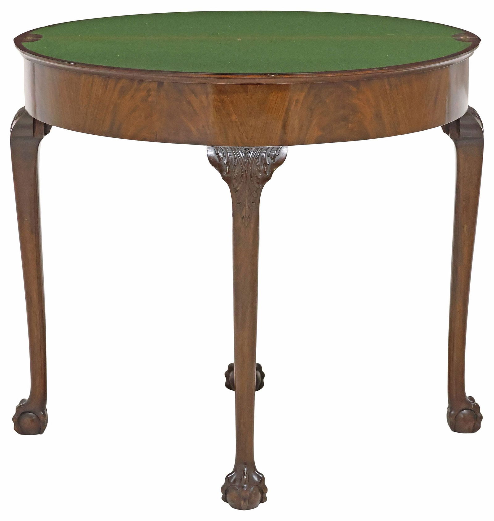 ENGLISH CHIPPENDALE STYLE MAHOGANY DEMILUNE FLIP-TOP CARD TABLE (1 of 8)
