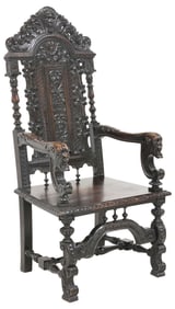 ENGLISH VICTORIAN HIGHLY CARVED OAK THRONE CHAIR