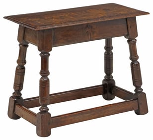ENGLISH OAK TABORET/ STOOL ON TURNED LEGS