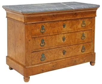 FRENCH LOUIS PHILIPPE MARBLE-TOP BURLED WALNUT COMMODE