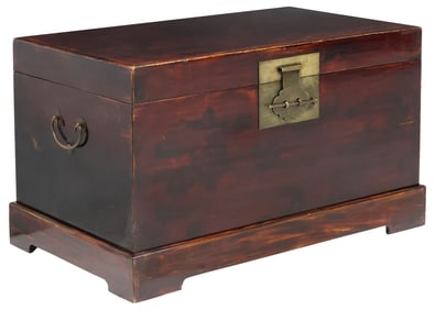 LARGE CHINESE CAMPHOR CHEST ON HARDWOOD STAND