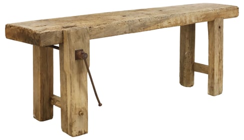 RUSTIC CRAFTSMAN'S WORK BENCH TABLE, 19TH C.