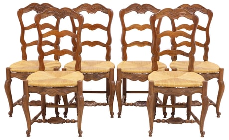 (6) FRENCH PROVINCIAL LOUIS XV STYLE RUSH-SEAT DINING CHAIRS