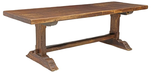 FRENCH PROVINCIAL SINGLE-BOARD TOP OAK REFECTORY TABLE, 91"L