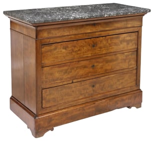 FRENCH LOUIS PHILIPPE MARBLE-TOP BURLED WALNUT COMMODE