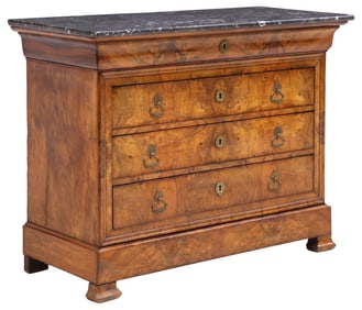 FRENCH LOUIS PHILIPPE MARBLE-TOP WALNUT 5-DRAWER COMMODE