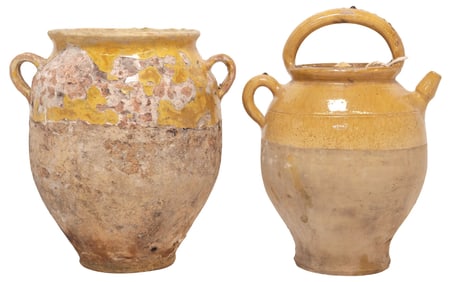 (2) FRENCH OCHRE-GLAZED EARTHENWARE CONFIT POTS