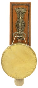 WILLIAM TONK & SONS EDWARDIAN OAK & BRASS DINNER GONG