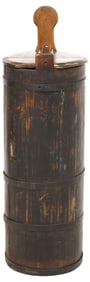 ENGLISH IRON-BANDED OAK STAVE BARREL / BUTTER CHURN, 21"H