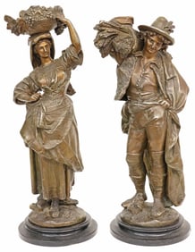 (2) AFTER ALBERT-ERNEST DE CARRIER-BELLEUSE (D.1887) SPELTER FIGURES, HARVESTERS