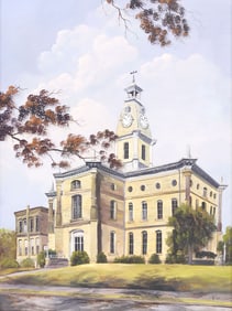 SIGNED NICHOLS PAINTING, TEXAS RED RIVER COUNTY COURTHOUSE