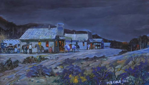 MAX BUSH COLE (TEXAS, D.1987) PAINTING, WESTERN STREET SCENE