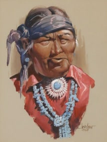 JAMES BOREN (1921-1990) GOUACHE PORTRAIT ZUNI ELDER