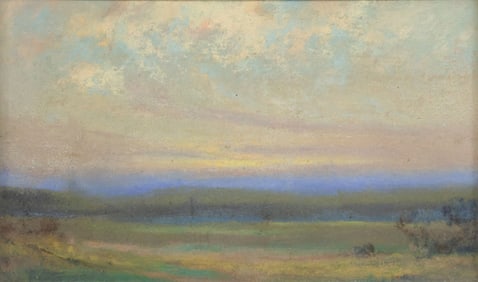 HALE BOLTON (TEXAS, 1879-1920) OIL PASTEL DRAWING, SUNRISE LANDSCAPE