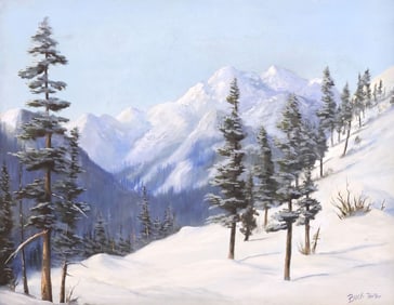 ROY L. 'BUCK' TEETER (1912-2001) PAINTING, WINTER MOUNTAIN LANDSCAPE