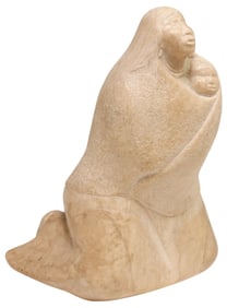 ALLAN HOUSER (D.1994) ALABASTER SCULPTURE, NATIVE AMERICAN MOTHER & CHILD
