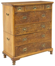 ANGLO-CHINESE CARVED CAMPHOR BUREAU CAMPAIGN CHEST-ON-CHEST