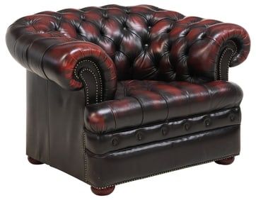 ENGLISH CHESTERFIELD STYLE TUFTED OXBLOOD LEATHER CLUB CHAIR
