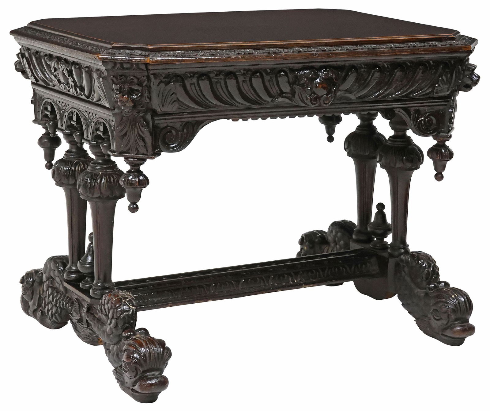 FRENCH RENAISSANCE REVIVAL CARVED OAK WRITING TABLE (1 of 6)