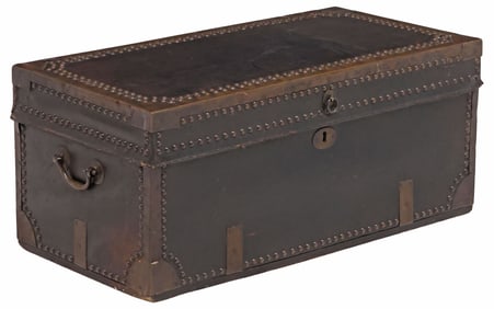 ENGLISH METAL-MOUNTED LEATHER-CLAD MILITARY / CAMPAIGN CHEST