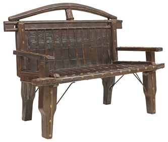 ANGLO-INDIAN IRON-MOUNTED TEAK OX CART BENCH