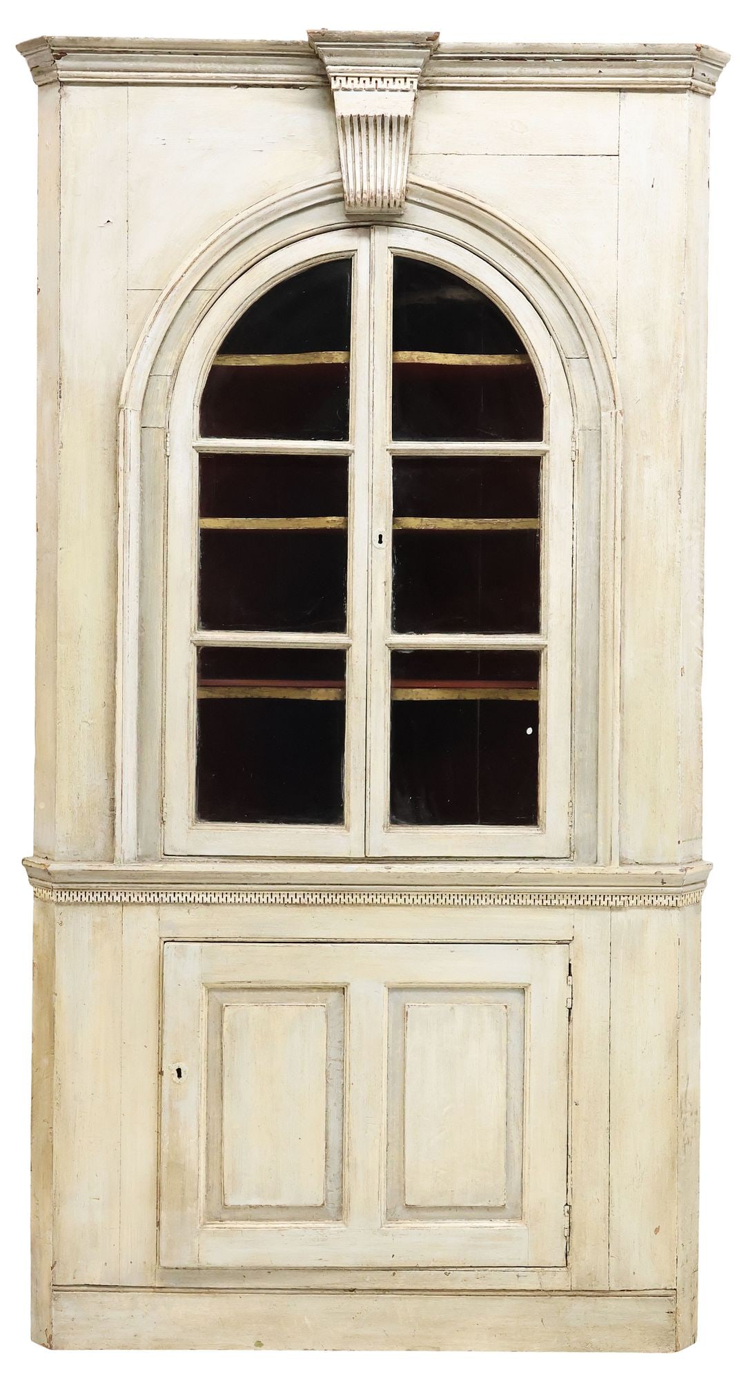 LARGE ENGLISH GEORGIAN PERIOD PAINTED PINE CORNER CABINET, 90"H (1 of 3)