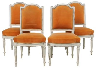 (4) FRENCH LOUIS XVI STYLE UPHOLSTERED DINING CHAIRS