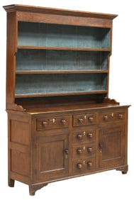 ENGLISH LATE GEORGIAN PERIOD PINE KITCHEN DRESSER & RACK