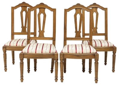 (4) FRENCH LOUIS XVI STYLE CARVED WALNUT DINING CHAIRS