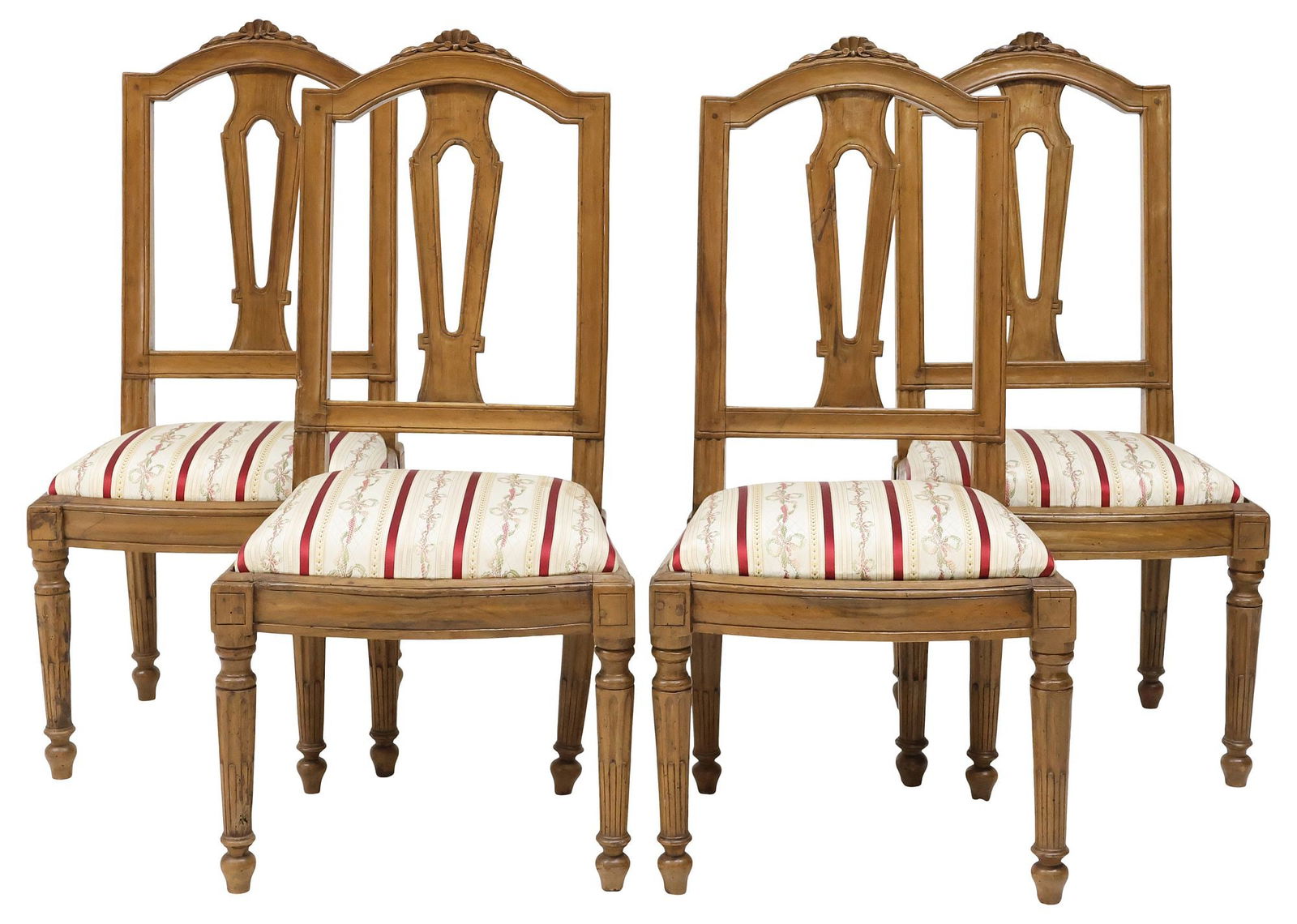 (4) FRENCH LOUIS XVI STYLE CARVED WALNUT DINING CHAIRS (1 of 3)