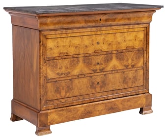 FRENCH LOUIS PHILIPPE MARBLE-TOP BURLED WALNUT COMMODE