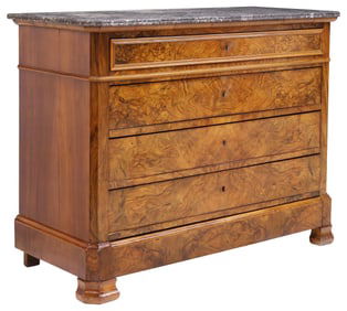 FRENCH LOUIS PHILIPPE MARBLE-TOP BURLED WALNUT COMMODE