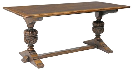 ENGLISH JACOBEAN STYLE CARVED OAK DINING TABLE