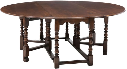 LARGE ENGLISH OAK DROP-LEAF WAKE TABLE, 77"L