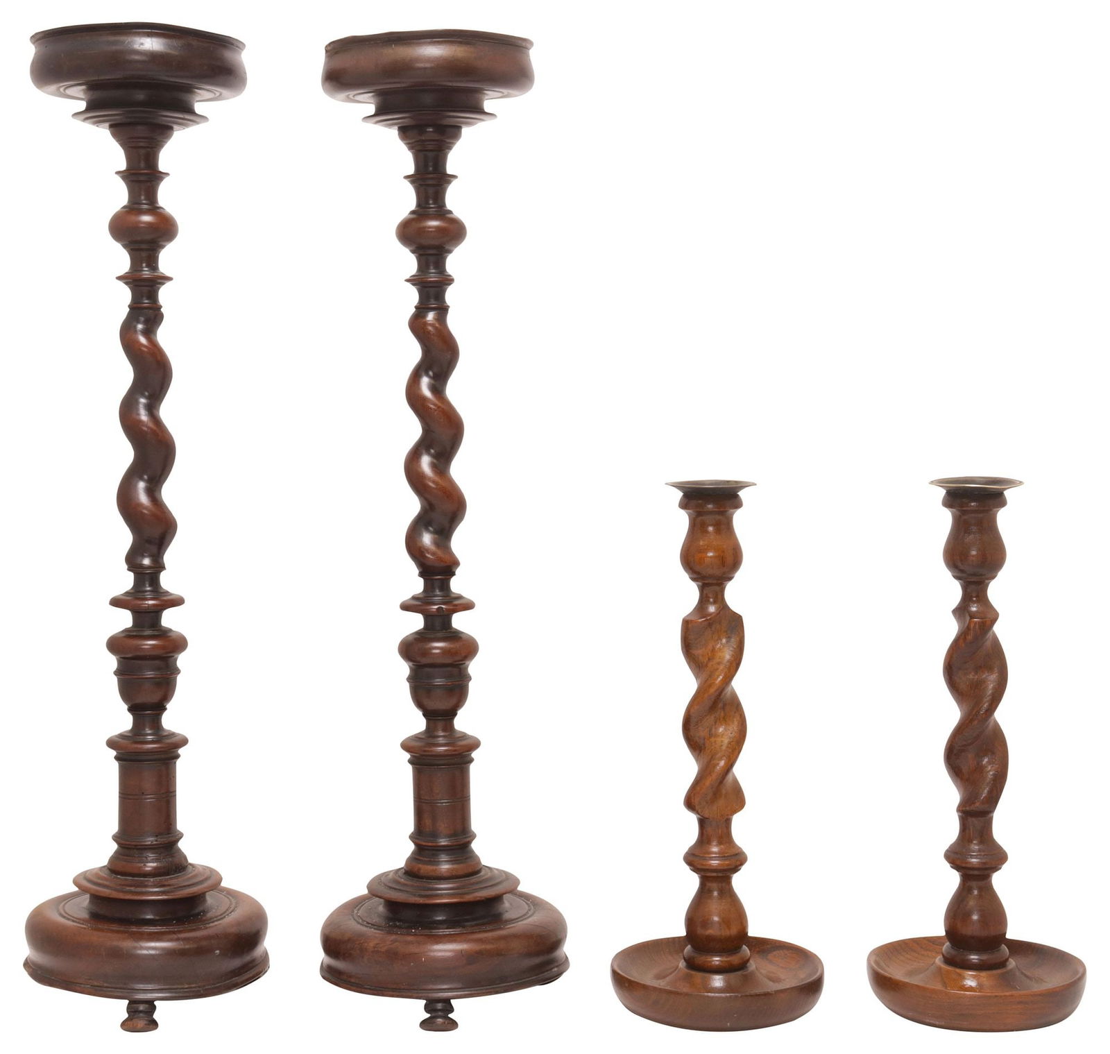 (4) ENGLISH CARVED OAK BARLEY TWIST CANDLESTICKS (1 of 5)
