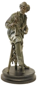 LARGE PATINATED METAL FIGURE, SEATED ARTIST W/ CLASSICAL MAQUETTE