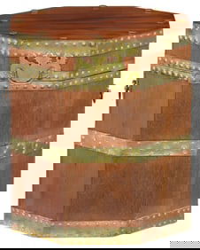 ENGLISH EDWARDIAN BRASS-BOUND MAHOGANY CELLARETTE