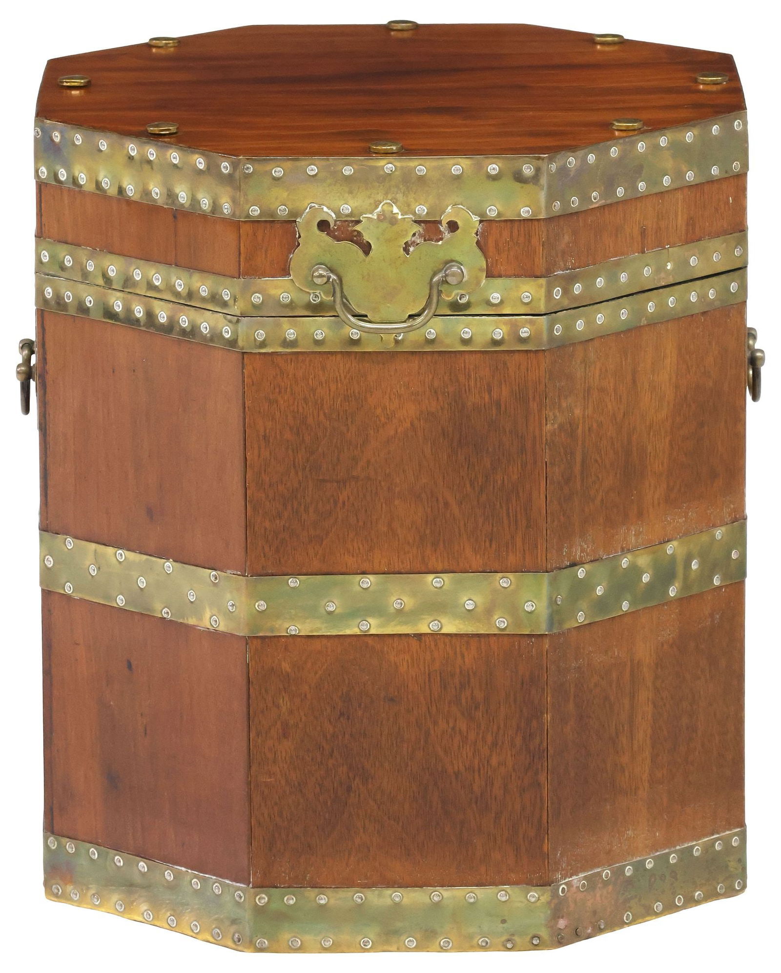 ENGLISH EDWARDIAN BRASS-BOUND MAHOGANY CELLARETTE (1 of 6)