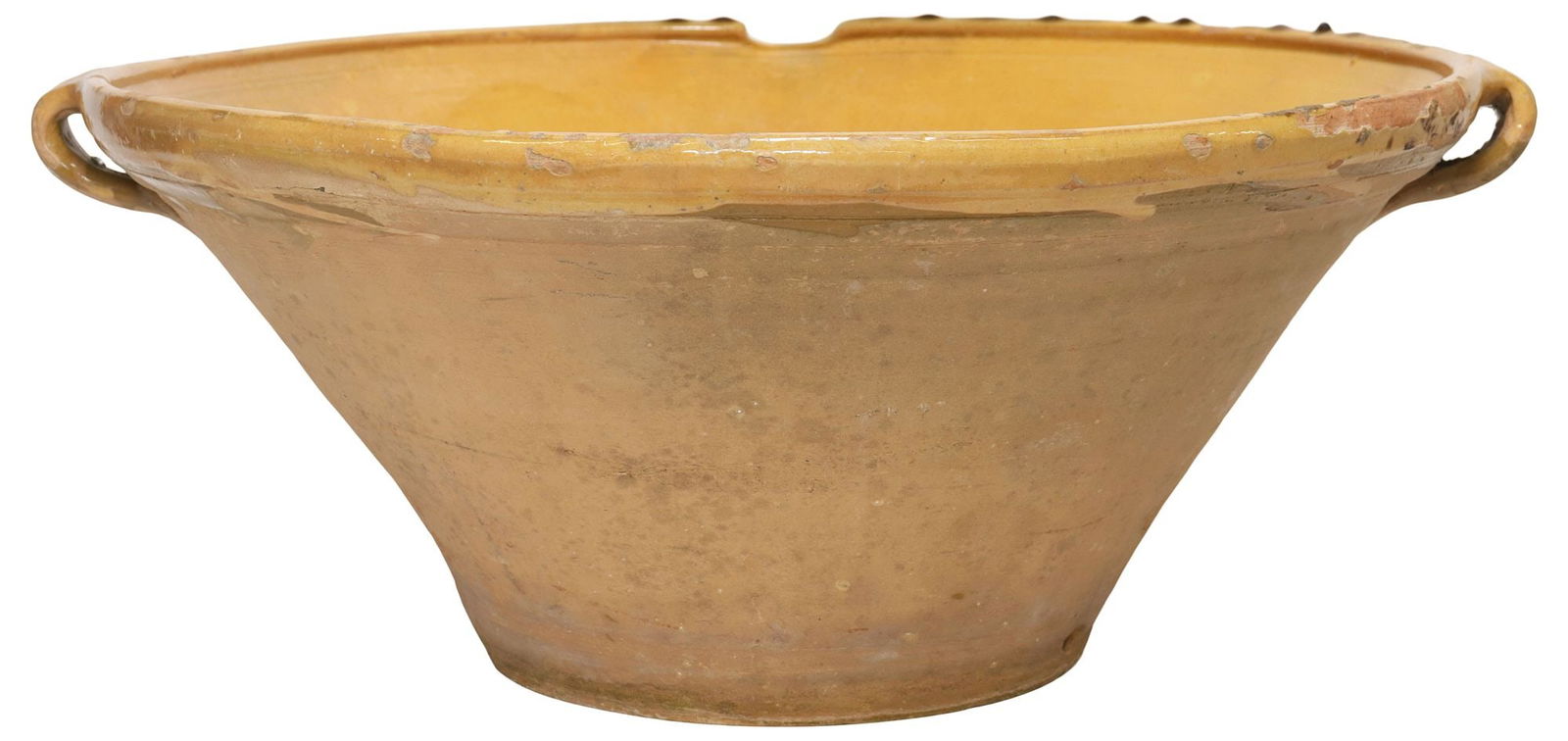 LARGE FRENCH PROVINCIAL OCHRE-GLAZED TERRACOTTA TIAN BOWL (1 of 4)