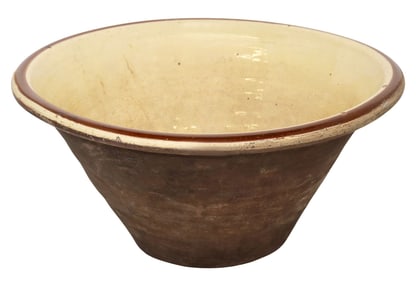 LARGE ENGLISH TERRACOTTA SLIP GLAZE DAIRY BOWL/ PANCHEON
