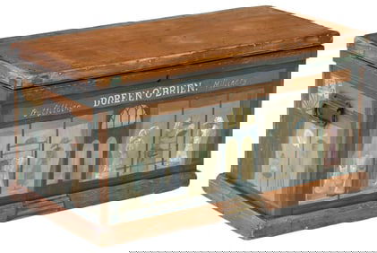 LARGE ENGLISH PAINTED STORAGE CHEST WITH SHOPFRONT