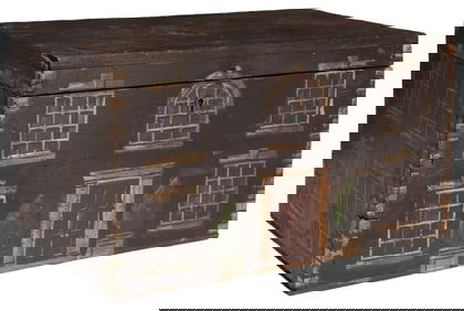 ENGLISH PAINT-DECORATED HOUSE FACADE WORK BOX